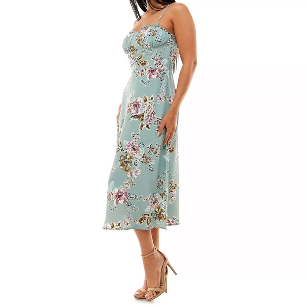 Blue Purple Floral Bustier Sweetheart Flowy Floral Dress Small